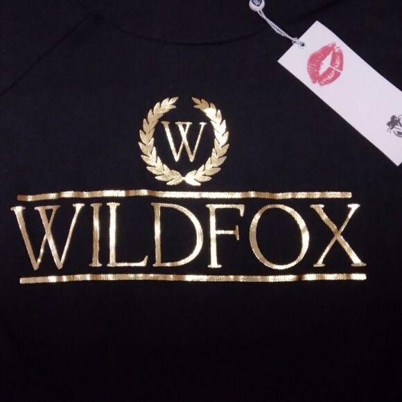 WILDFOX COUTURE GOLD CRESTED WILDFOX LOGO BLACK LONG SLEEVE LIGHTWEIGHT SWEATER - Picture 10 of 13